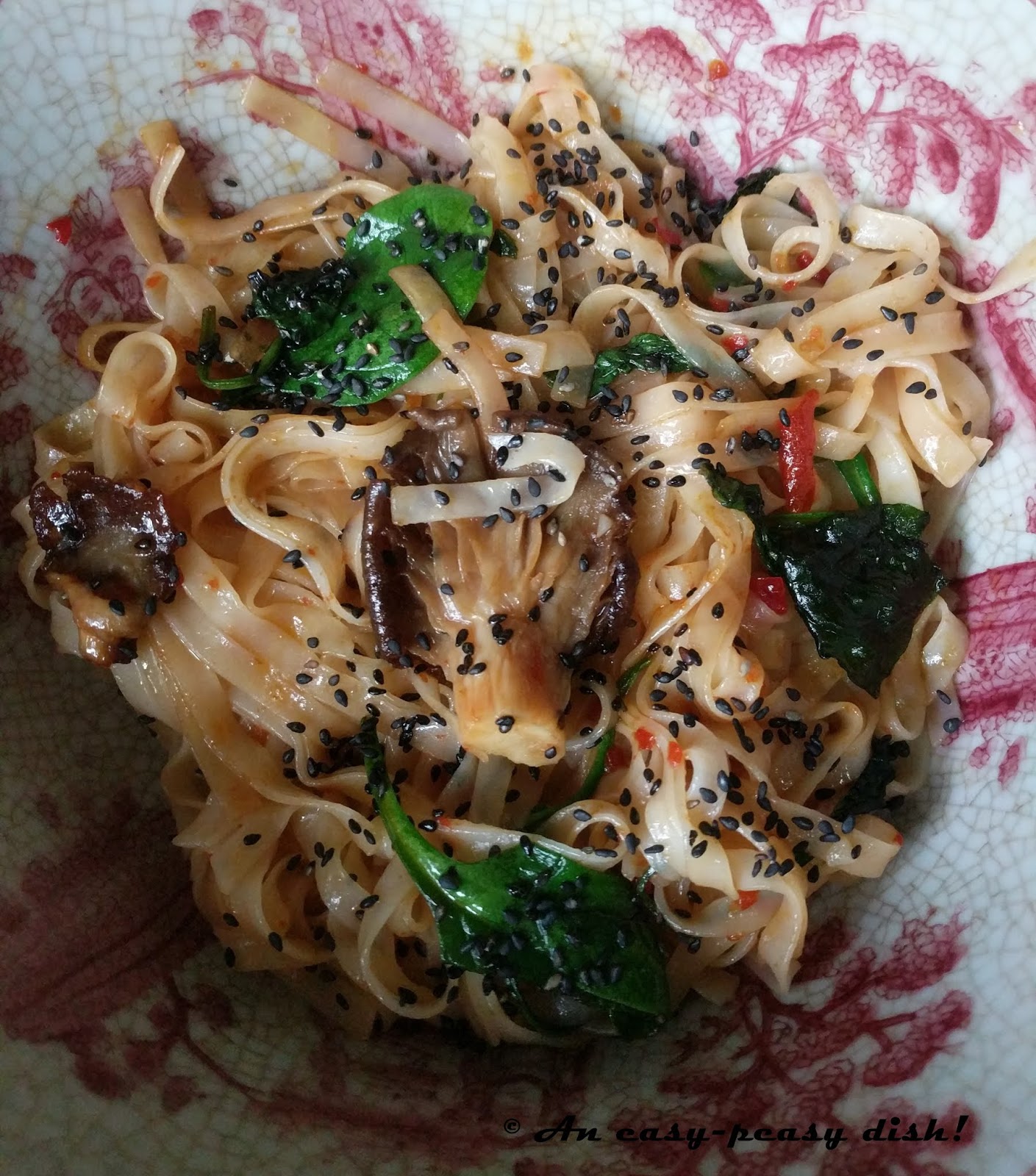 OYSTER MUSHROOMS AND SPINACH RICE NOODLE Easypeasy dish...