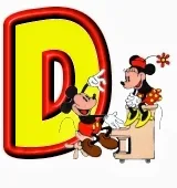 Lindo alfabeto de Mickey y Minnie tocando el piano D.