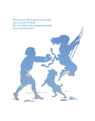 sky and cloud filled silhouette of children swinging