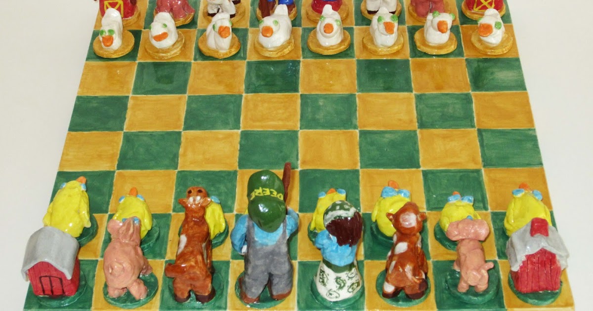 Chess Game Concept. Chess Board with Figures on Orange Background