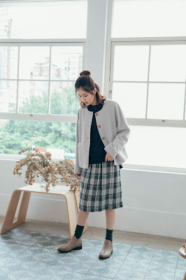 初冬的房間羊毛壓線混紡外套-灰