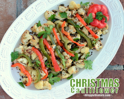 Christmas Cauliflower ♥ AVeggieVenture.com, healthy and pretty for the holidays but concept works year round. Low Carb. Vegan. Weight Watchers friendly.