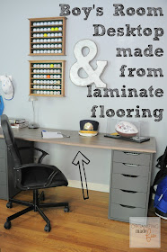 Boy's Room Desktop made from laminate flooring:: OrganizingMadeFun.com