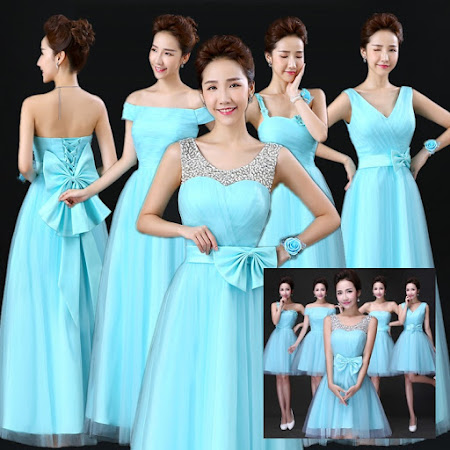 New Fresh Aqua Blue Bridesmaids Midi Dress