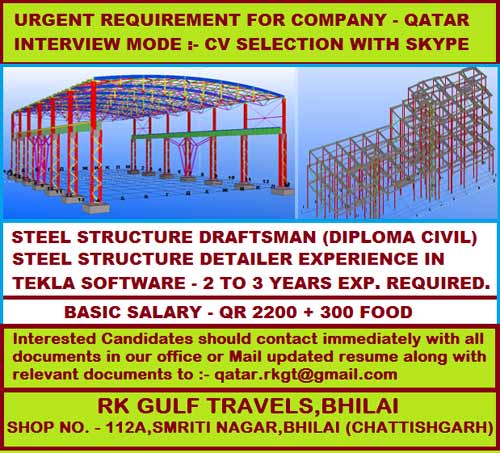 STEEL STRUCTURE DRAFTSMAN REQUIRED FOR QATAR : SKYPE INTERVIEW