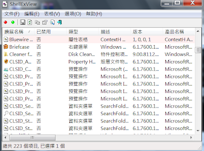 滑鼠右鍵功能選單編輯管理工具，ShellExView V1.85 繁體中文綠色免安裝版！