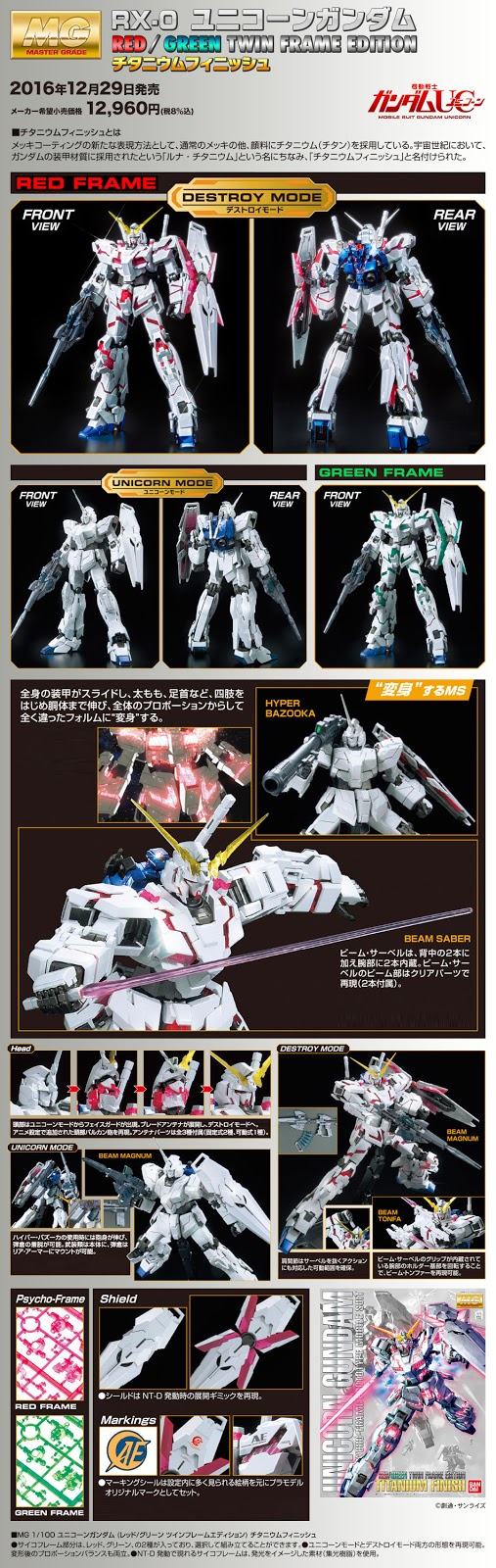 Bandai 1/100 MG RX-0 Unicorn Gundam (Red Or Green Frame Twin Frame Edition) Titanium Finish 24 Bandai 1/100 MG RX-0 Unicorn Gundam (Red Or Green Frame Twin Frame Edition) Titanium Finish -Toy Model Store mg twin frame unicorn gundam
