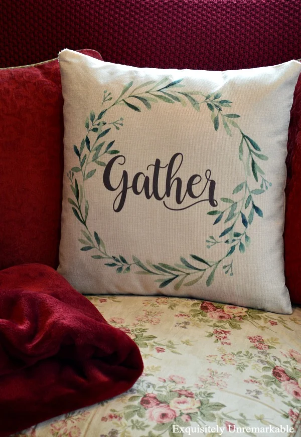 Gather Pillow Cover on Floral Sofa