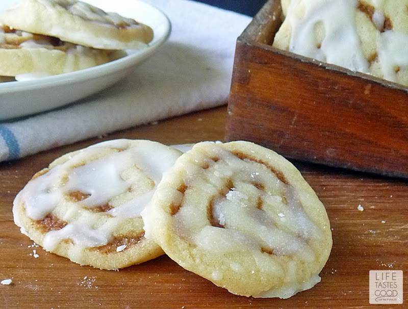 Cinnamon Roll Cookies | by Life Tastes Good taste just like an ooey gooey cinnamon roll, but in an easier to make cookie! These cinnamony sweet cookies are make the perfect addition to your holiday cookie tray!