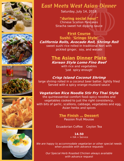 Joes' Secret Garden Asian Dinner, Saturday, July 14, 2018