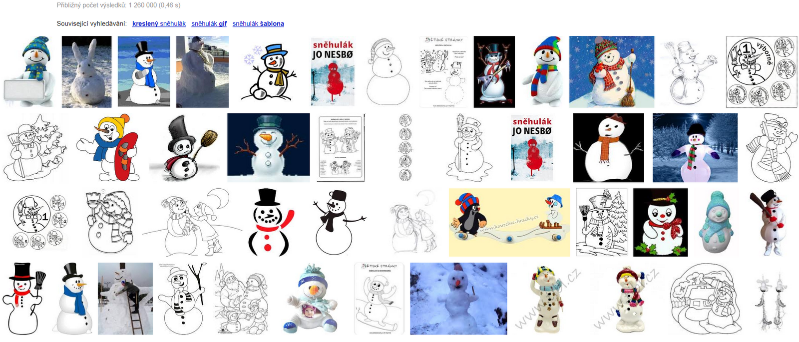 Sněhulák - obrázky a šablony ke stažení