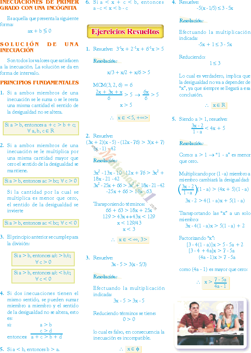 INECUACIONES DE PRIMER GRADO EJERCICIOS RESUELTOS Y PARA RESOLVER PDF