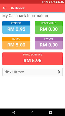 Info pulangan tunai di aplikasi ShopBack