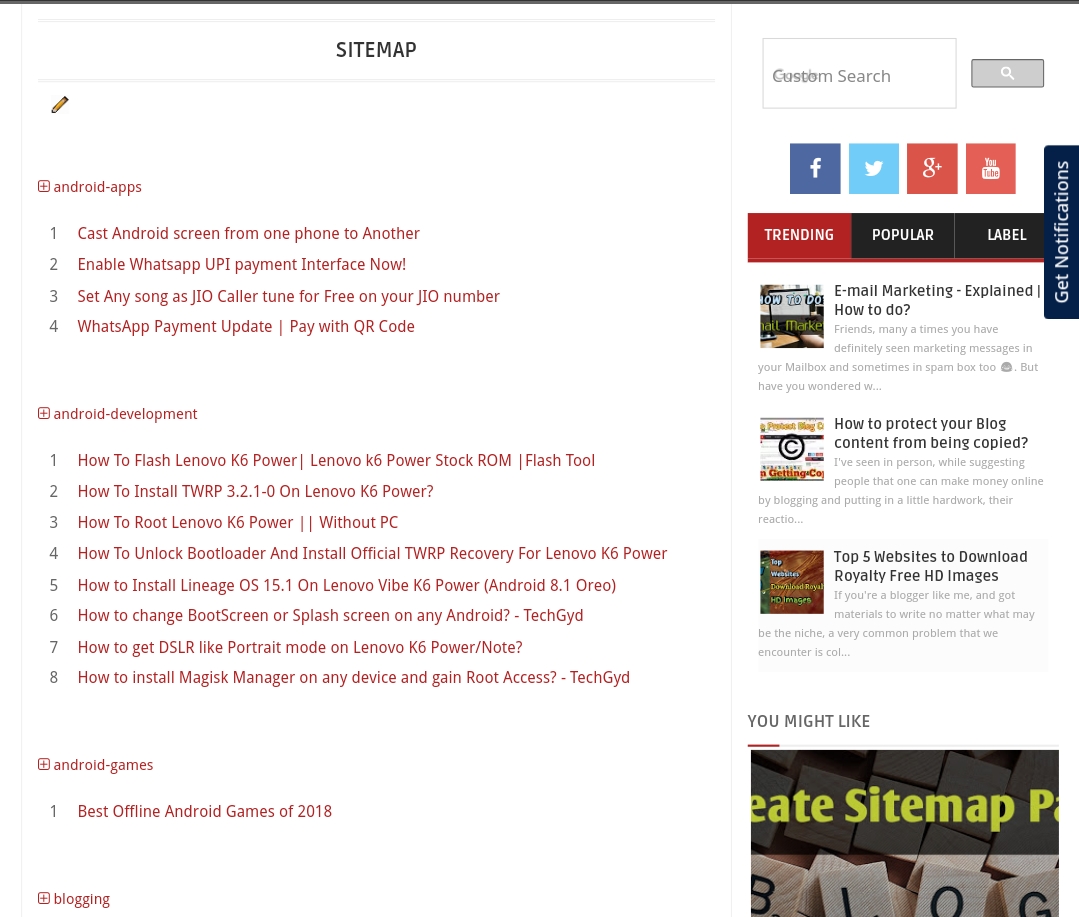 Sitemap page