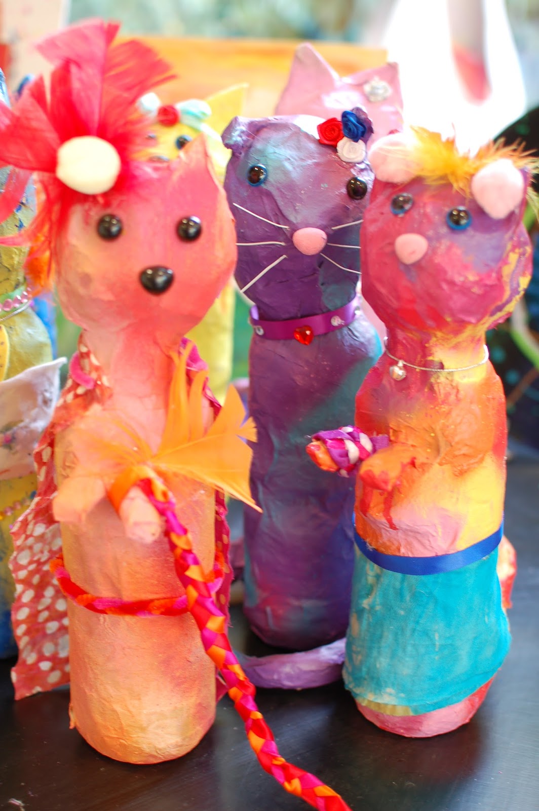 Sunnyside Art House Colourful Paper Mache Cats