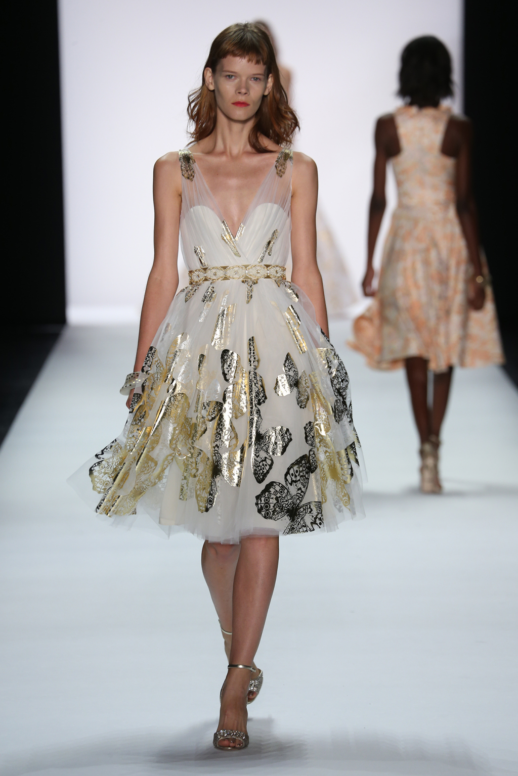 Joseph Scissorhands Badgley Mischka Ss 2016 Lovely Floaty Ethereal Dresses With Foil Printed Gold And Silver Erflies For Badgley Mischka