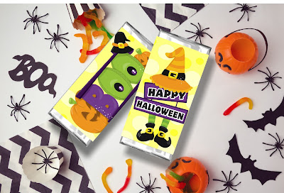 Add a little chocolate wish to your Halloween with this printable Halloween candy bar wrapper.  With cute witch legs and pumpkins, this free candy bar wrapper is a great addition to your Halloween party or to give as a homemade card to all your friends.