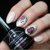 Manicure hybrydowy - Cosmetics Zone PST 1 Malaga + strukturalne kwiaty