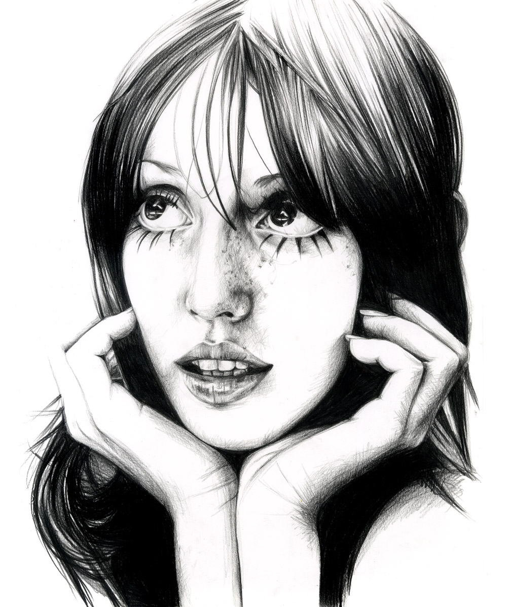 Рисунок девушки с челкой карандашом