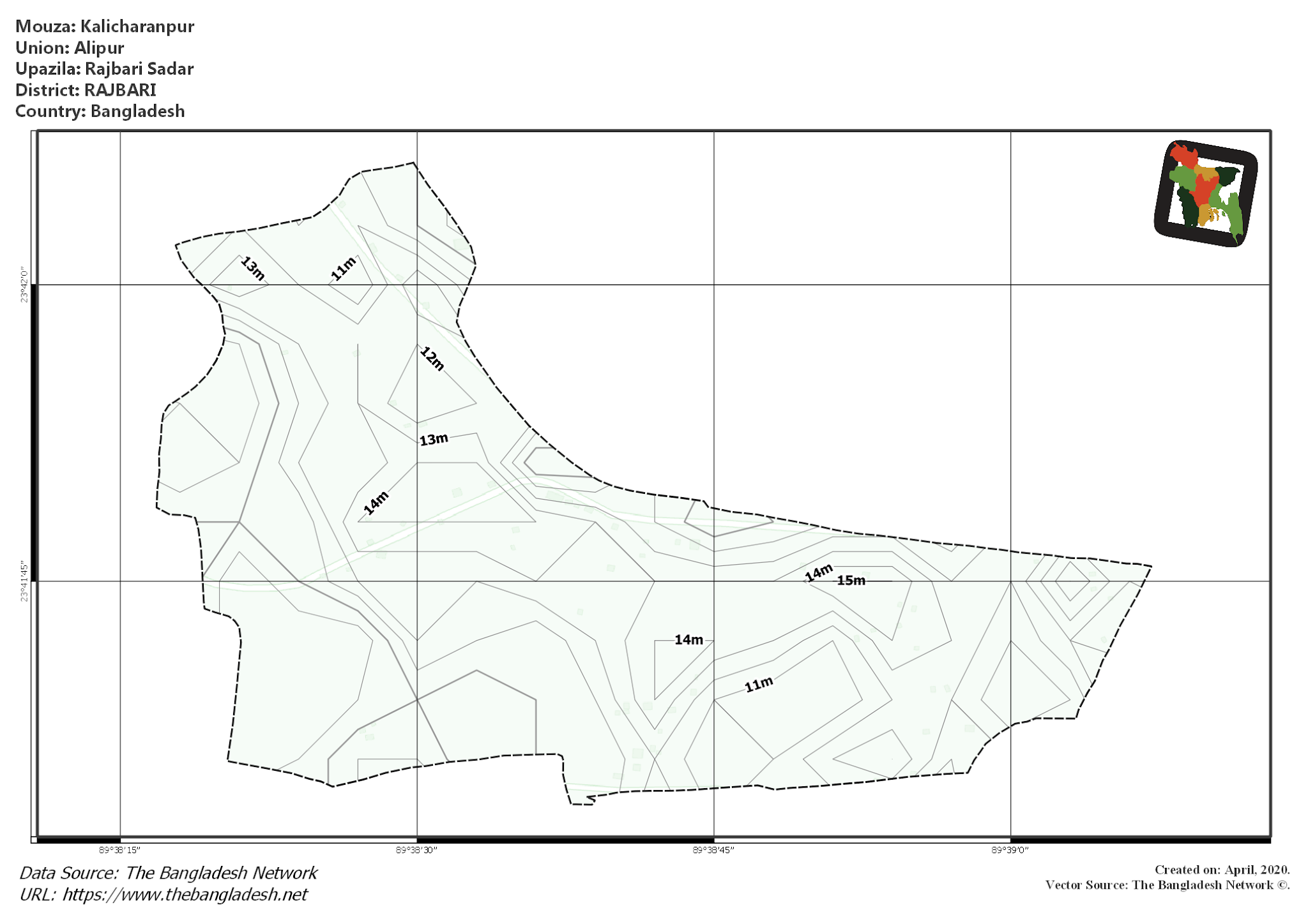 Map of Kalicharanpur Mouza of Rajbari Sadar Upazila, RAJBARI, Bangladesh.