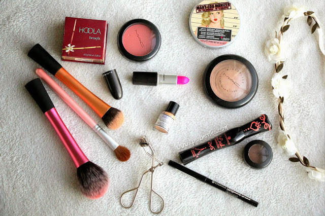 Makeup with hot pink lipstick