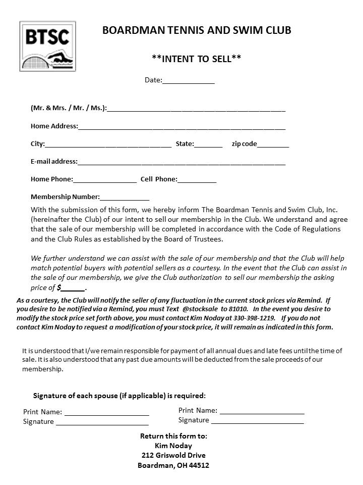boardman tennis and swim club forms intent to sell form