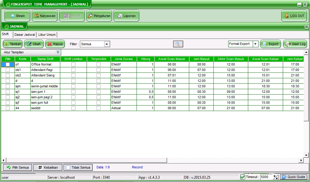 Menu Dalam Aplikasi Fingerspot Time Management (FTM) Mesin Absensi dan Kunci Pintu Sidik Jari