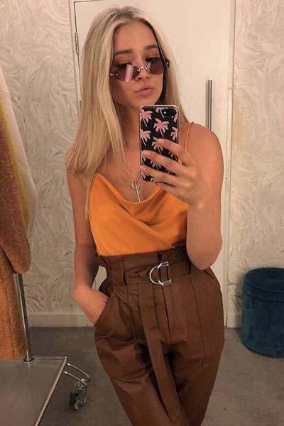 Orange Cami Top + Paperbag Waist Trouser | 21+ Pretty Fall Outfits Inspired by Fashion Influencers