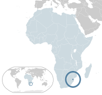 Map of Africa, showing location of Swaziland in southeast