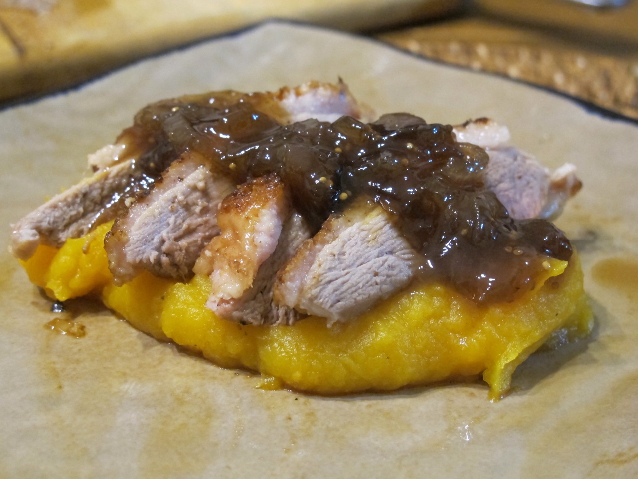 muppys Duck and Mushroom Tortellini with Caramelised Pears