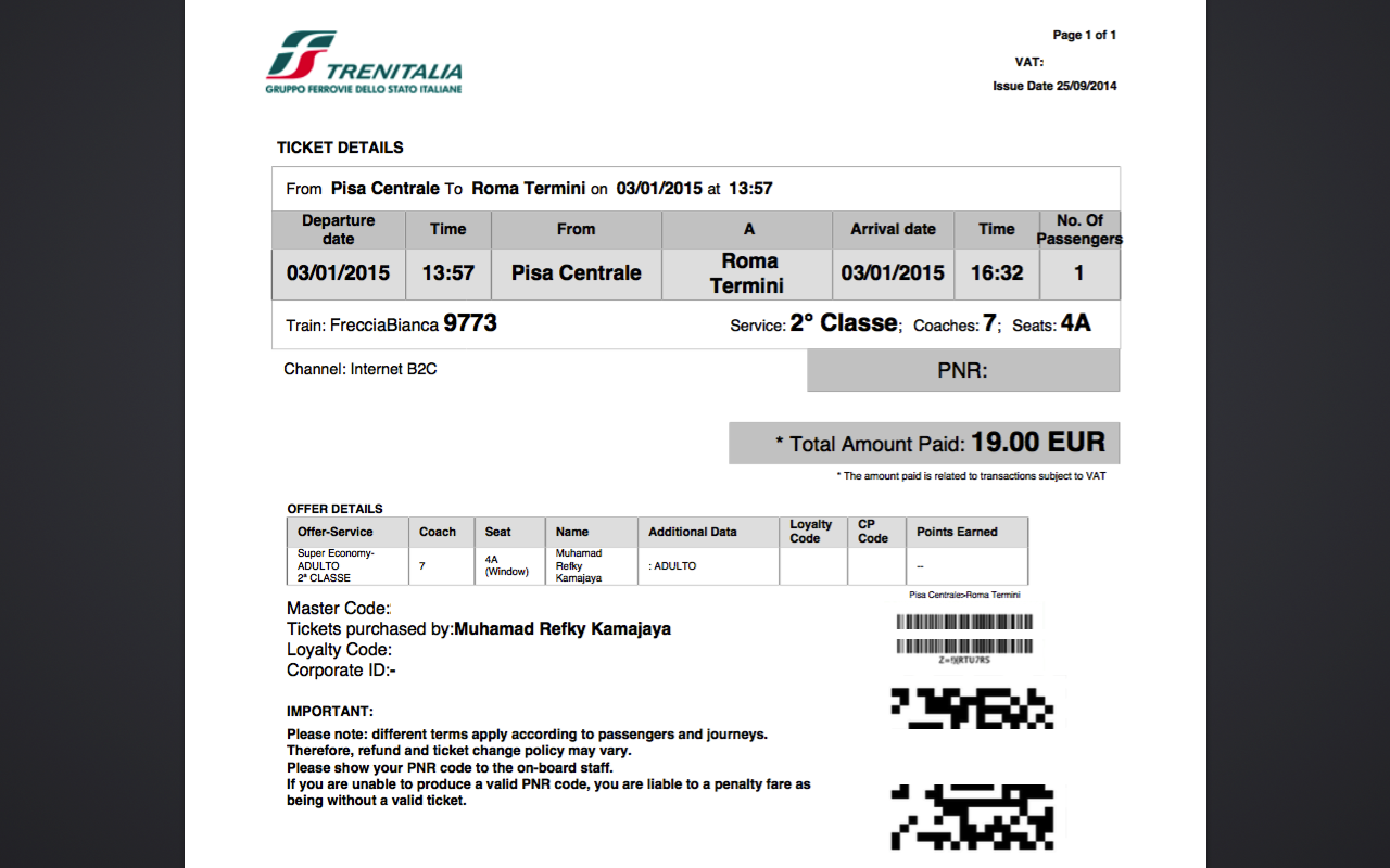Tampilan web Trenitalia: PDF tiket kereta Italia
