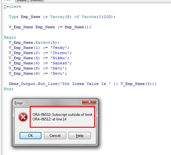Learn Oracle Plsql: ORA-06532: Subscript outside of limit