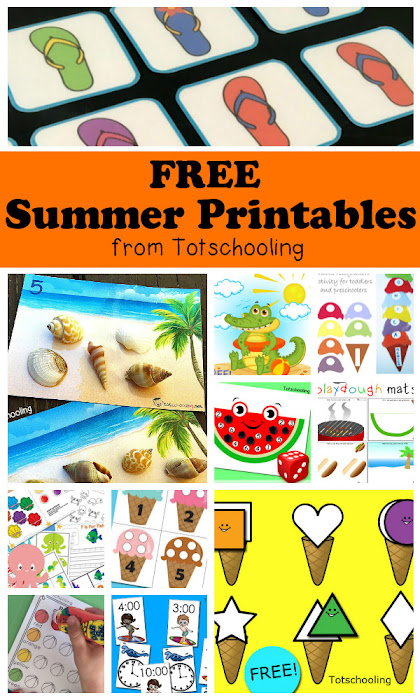 FREE Summer printables for toddlers, preschool and kindergarten featuring ice cream, beach, sea shells, watermelon, flip flops, bbq, ocean animals, etc. Large collection of activities including counting, numbers, alphabet, name recognition, telling time, cvc words, fine motor, colors, matching, puzzles and more!