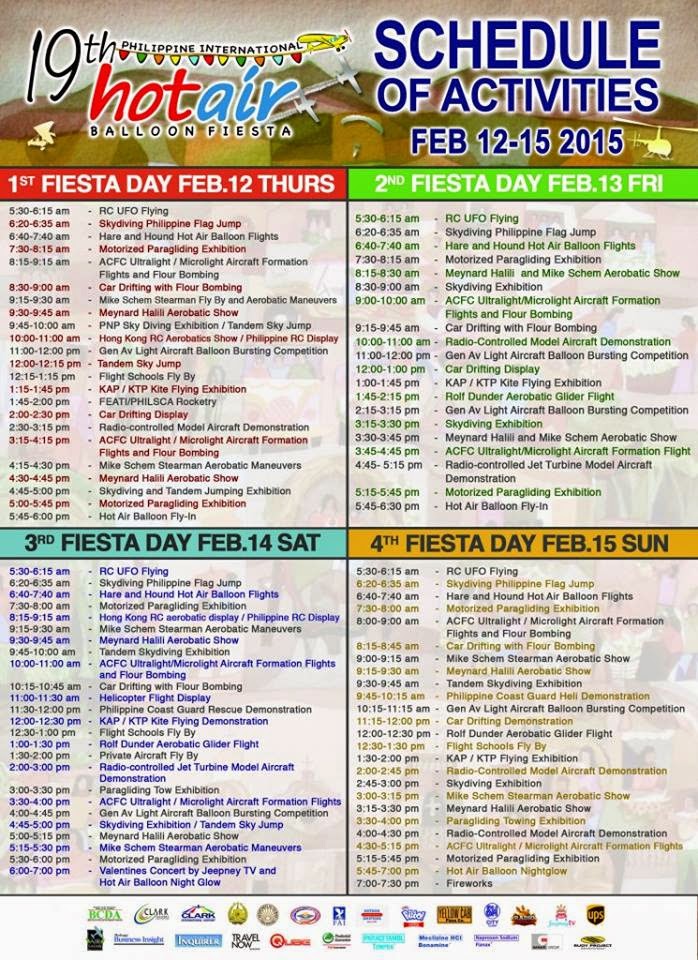 19th Philippine International Hot Air Balloon Festival Schedule of Activities