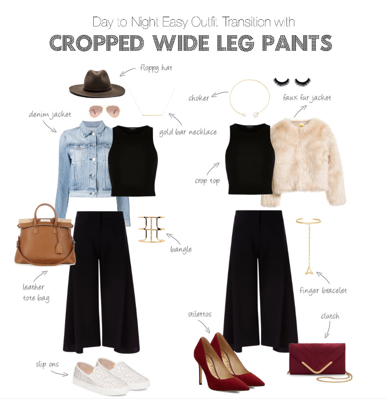 {Outfit Challenge} Day to Night Easy Outfit Transition with cropped wide leg pants