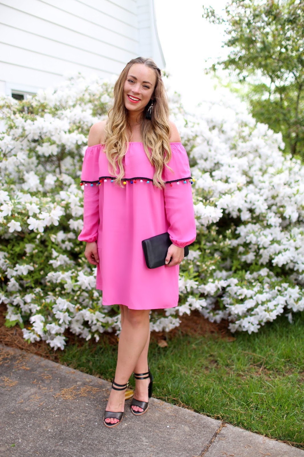 Pink Tassel Off Shoulder Dress