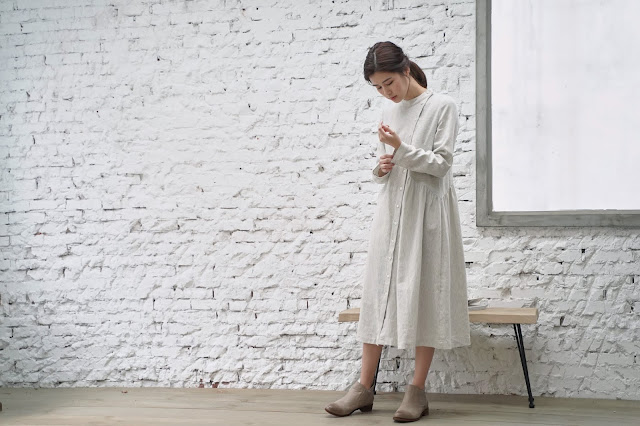 溫室花園 米線斜排釦洋裝