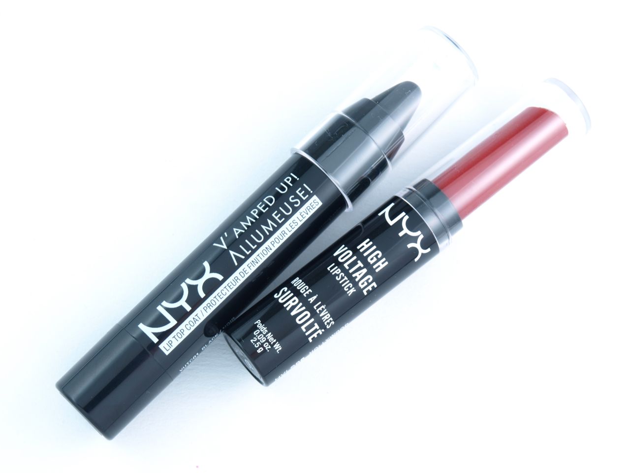 NYX High Voltage Lipstick in "06 Hollywood" & V'amped Up! Lip Top Coat: Review and Swatches