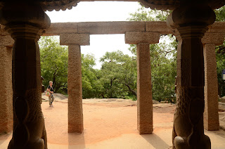 the porch of a cave in archaeological site of mahabalipuram