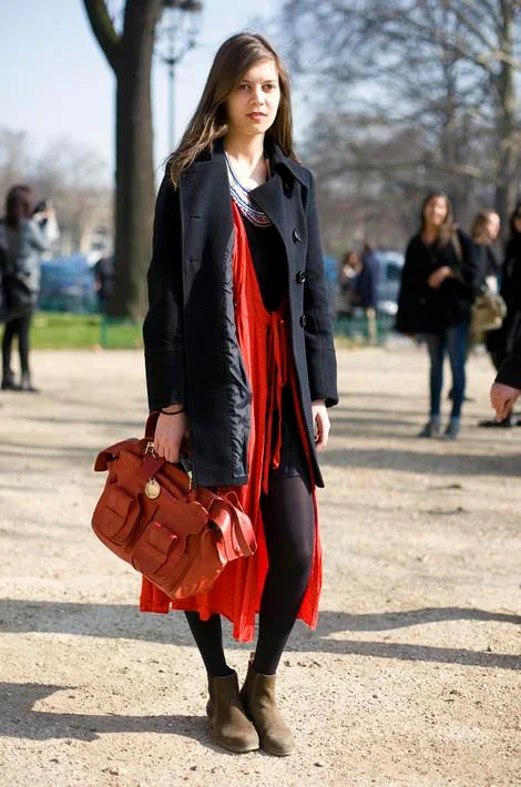 Paris Street Style - Vintage Red Dress with Red Chloe Bag