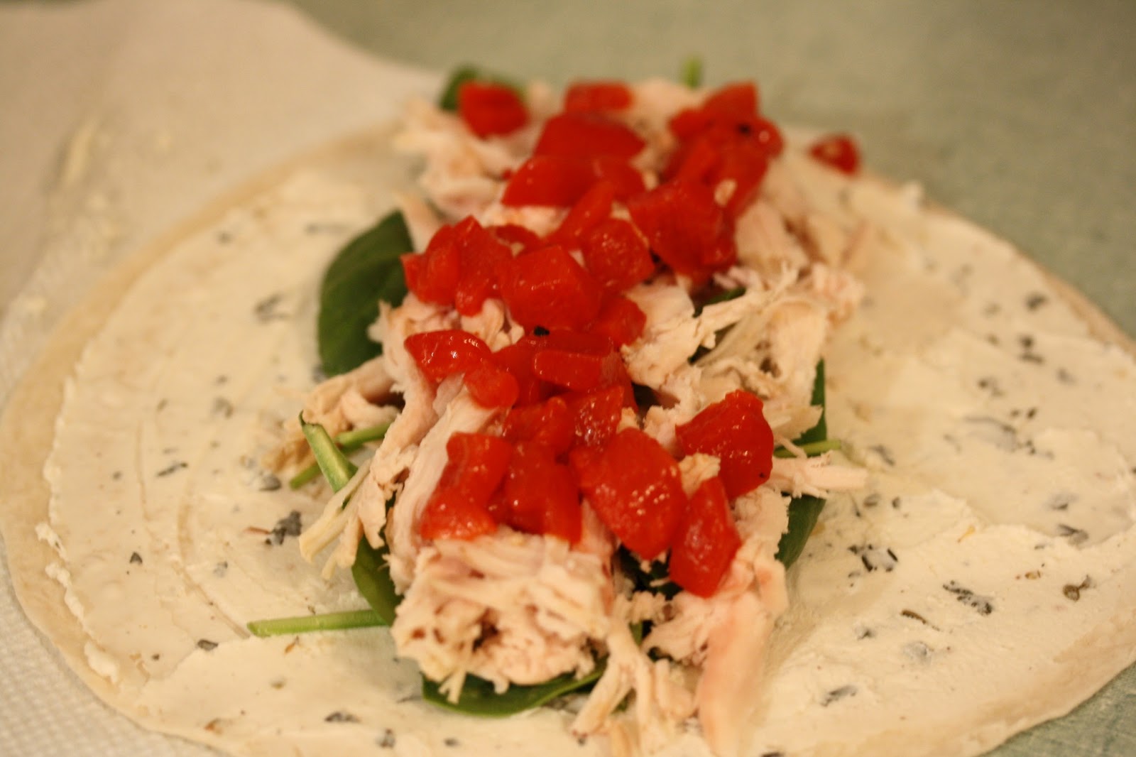 Hot Dinner Happy Home Chicken and Red Pepper Wrap with Goat Cheese Spread