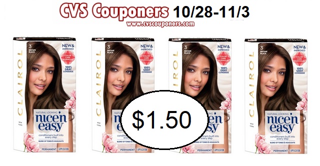 Clairol CVS deal 10/28 Clairol Nice ‘n Easy Hair Color $1.50 at CVS