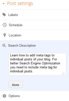 Add meta tags to individul post of your blog