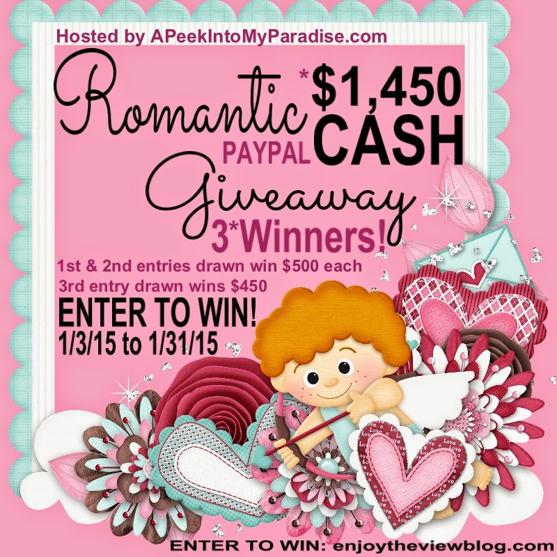 Romantic Cash Giveaway! Two $500 winners, One $450 winner! Enter now through 1/31/15!