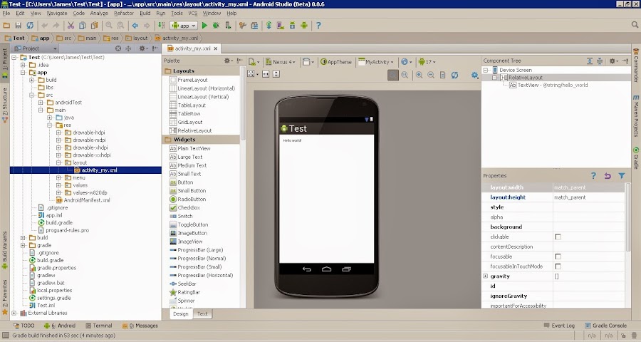 Panel de diseño de Android Studio
