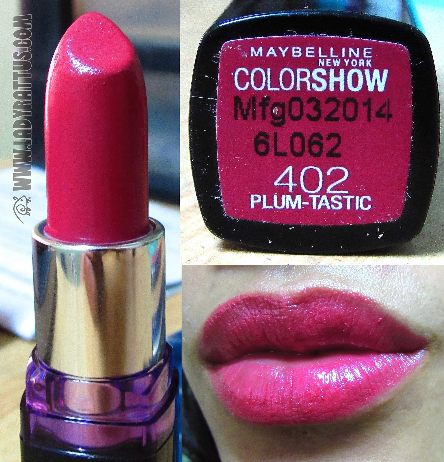 Maybelline ColorShow Lipstick... True Toffee, Party Pink, and Plum-Tastic