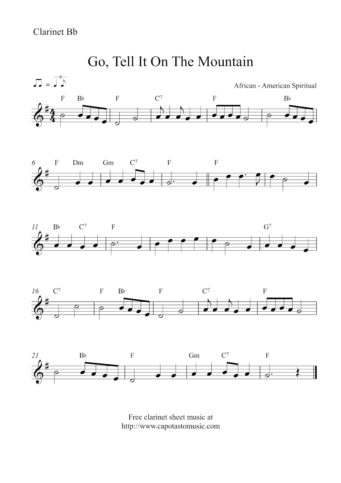 Free Christmas Clarinet Sheet Music Go Tell It On The Mountain Free Christmas Clarinet Sheet Music Go Tell It On The Mountain
