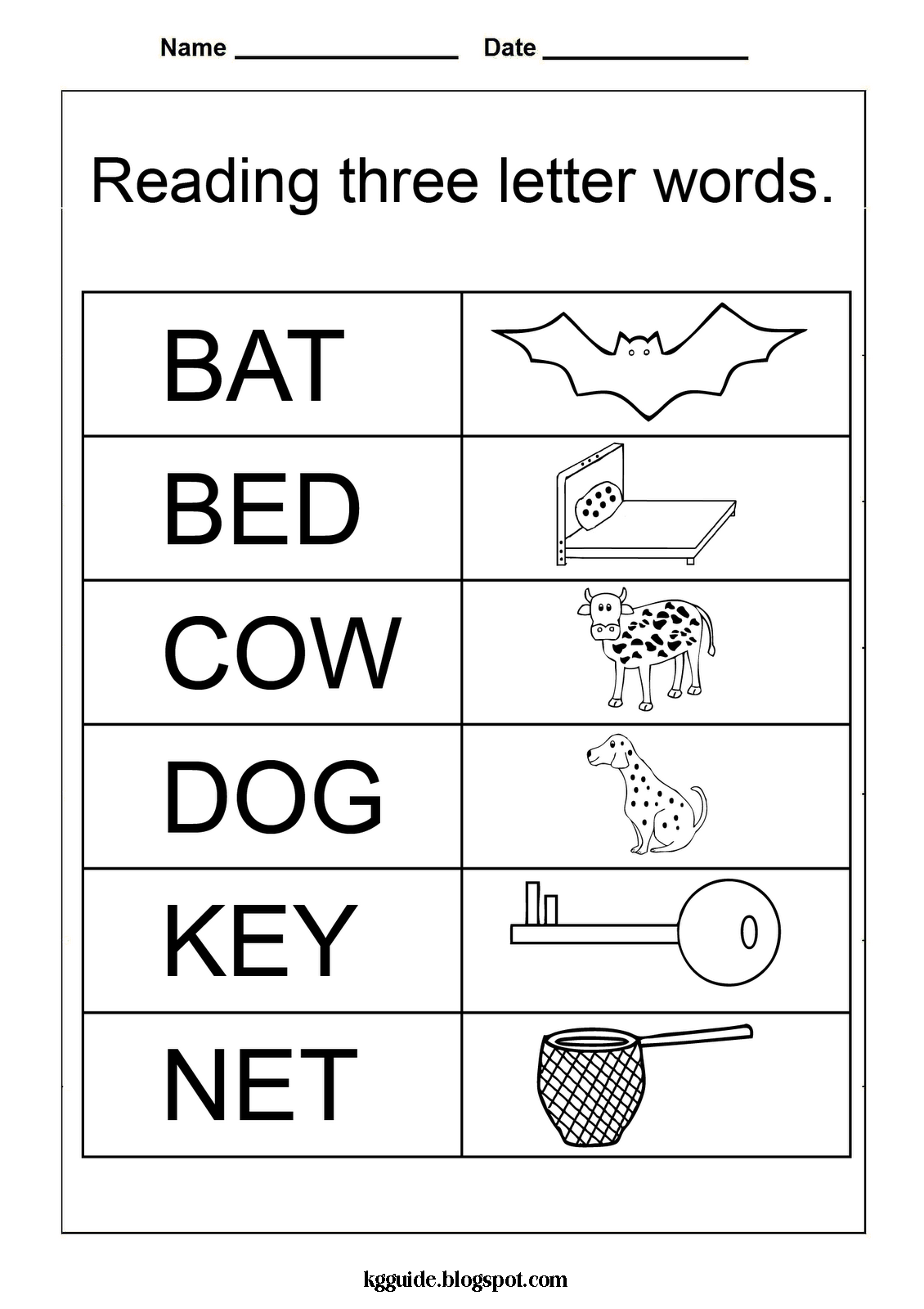 English Three Letter Words Worksheets