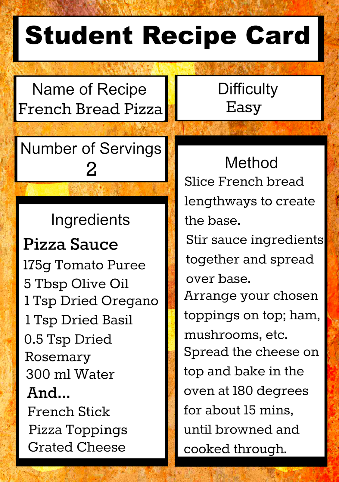 Free Printable Student Recipes Easy French Bread Pizza The Parent Game