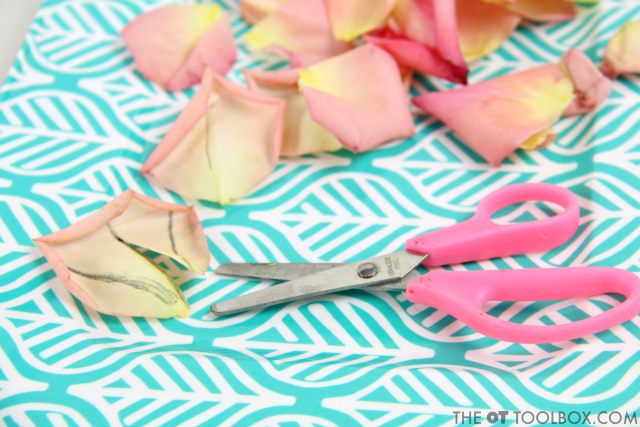 Use rose petals to work on scissor skills with kids Use rose petals to work on scissor skills with kids